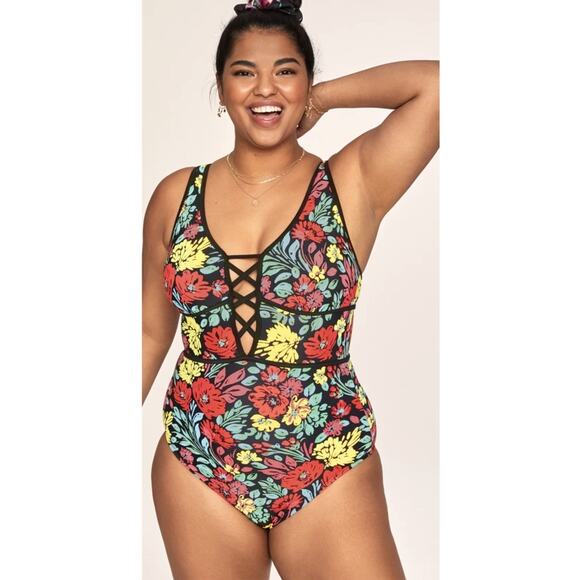 Adore Me Andressa Contour Plus One Piece Swimsuit Womens Size 1X Floral Vibrant - Picture 1 of 14